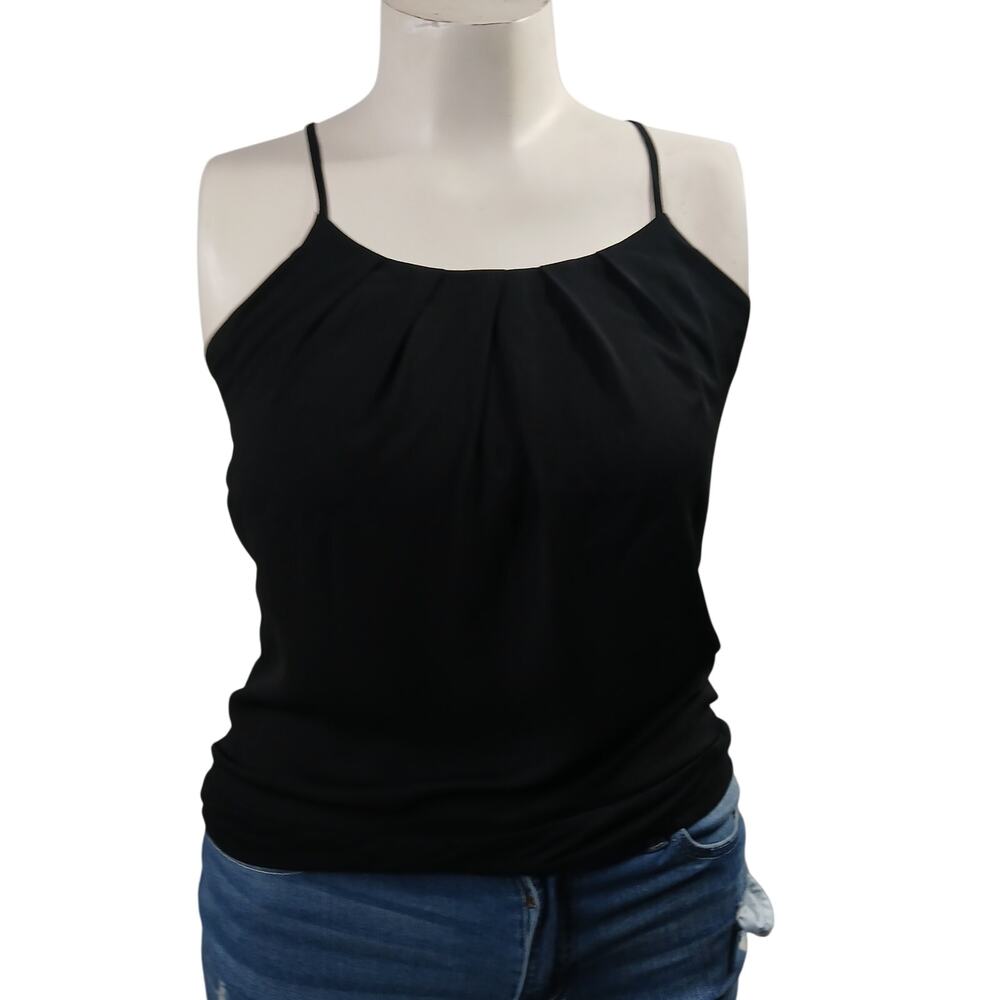 Express Black Pleated High Neck Cami Cami Cami Top XS Tie Back Keyhole